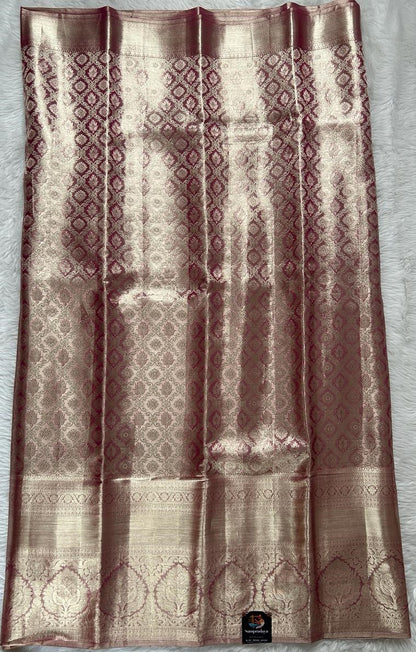 Kanjivaram Bridal Silk Saree Pink colored allover Weaving Saree complemented with a Light Gold Zari Kanchi border. - Sampradaya Designer Studio