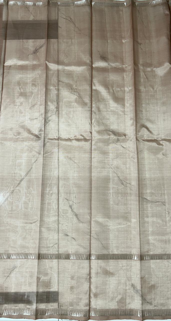 Mangalagiri Plain Pattu Saree Beige colored Saree complemented with a Silver Mangalagiri Gap Border - Sampradaya Designer Studio