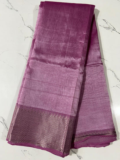 Mangalagiri Plain Pattu Saree Pink colored Saree complemented with a Gold Mangalagiri Border - Sampradaya Designer Studio