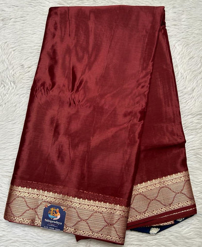 Satin Georgette Saree Brown Colored Complemented with a Zari Border. - Sampradaya Designer Studio