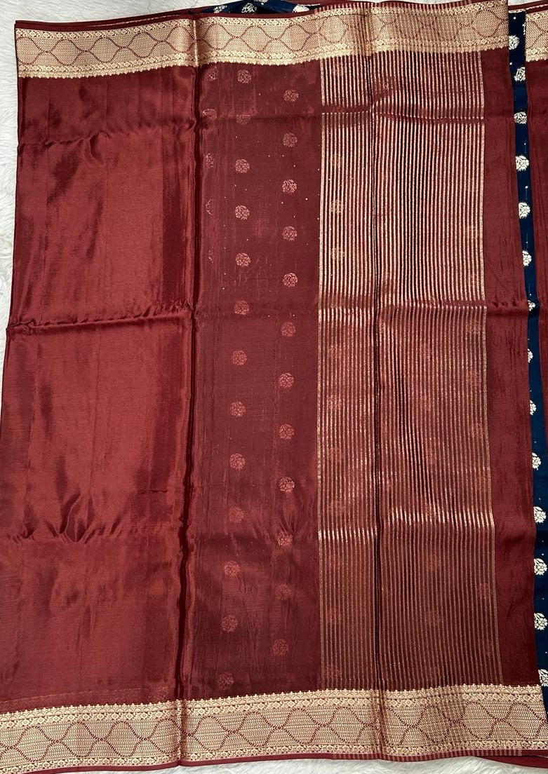 Satin Georgette Saree Brown Colored Complemented with a Zari Border. - Sampradaya Designer Studio