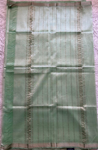 Mangalagiri Plain Pattu Saree Pastel Green colored complemented with a Zari Border - Sampradaya Designer Studio