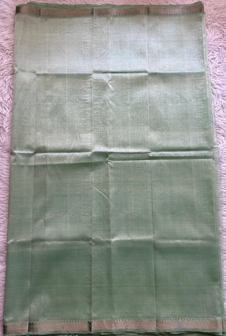 Mangalagiri Plain Pattu Saree Pastel Green colored complemented with a Zari Border - Sampradaya Designer Studio