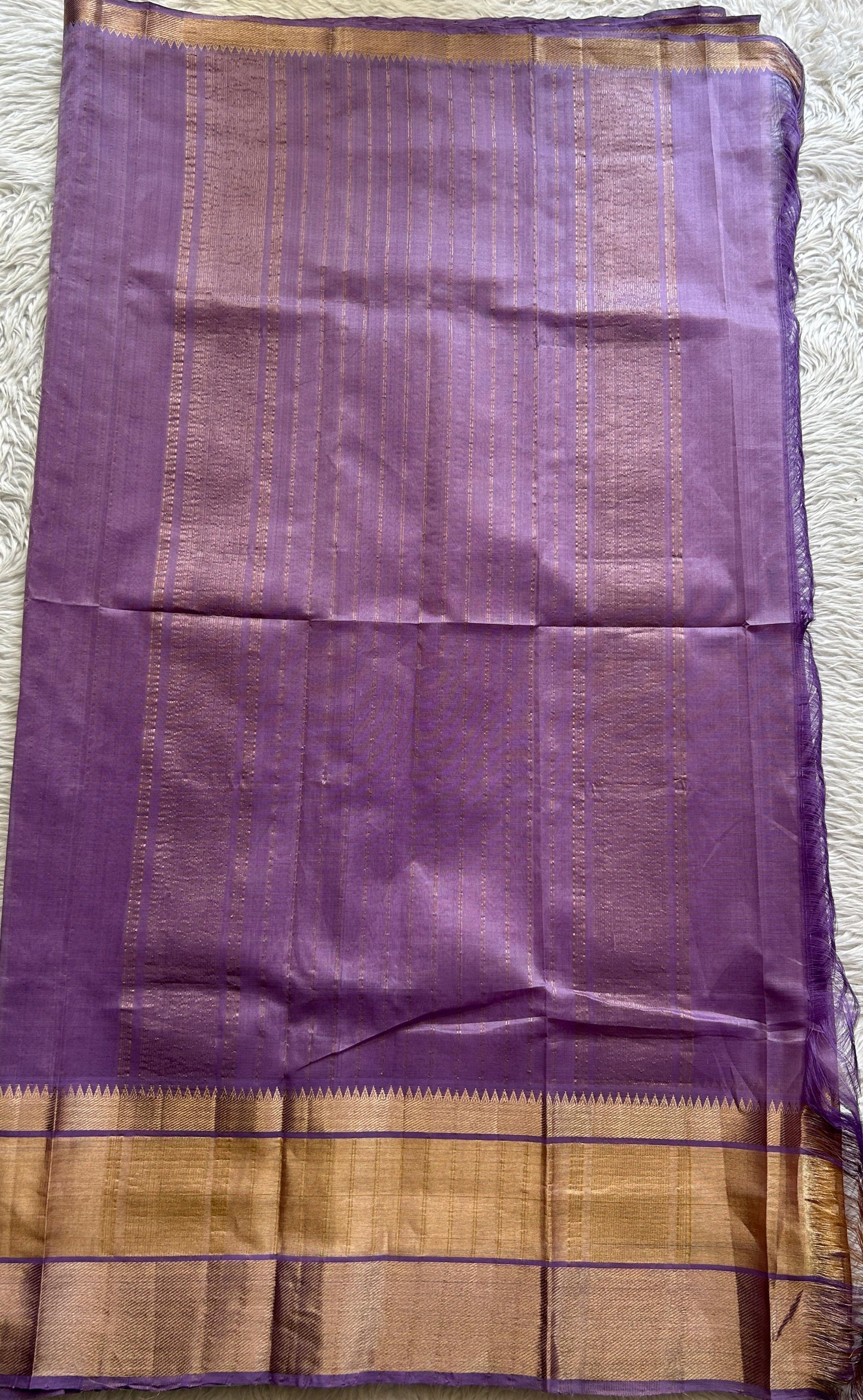 Mangalagiri Plain Pattu Saree Lilac colored complemented with a Zari Border - Sampradaya Designer Studio