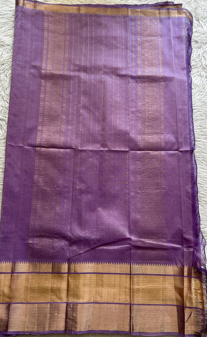 Mangalagiri Plain Pattu Saree Lilac colored complemented with a Zari Border - Sampradaya Designer Studio