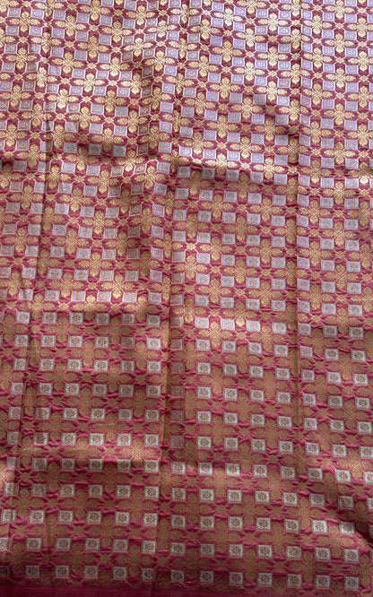 Mangalagiri Plain Pattu Saree Lilac colored complemented with a Zari Border - Sampradaya Designer Studio
