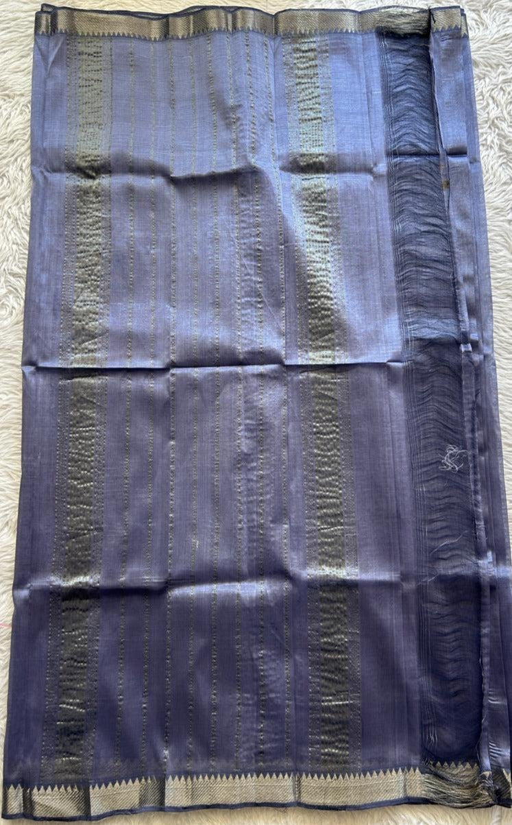 Mangalagiri Plain Pattu Saree Lavender colored complemented with a Mangalagiri Gap Border - Sampradaya Designer Studio