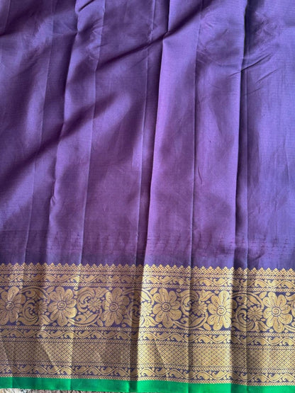 Gadwal Pattu Saree Peach colored saree complemented with a Brown Zari border - Sampradaya Designer Studio