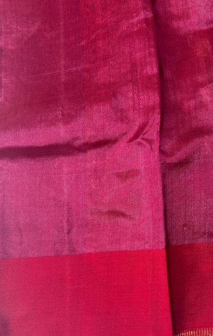 Chanderi Pattu Saree Rose Wood colored saree complemented with a Gold Zari Border - Sampradaya Designer Studio